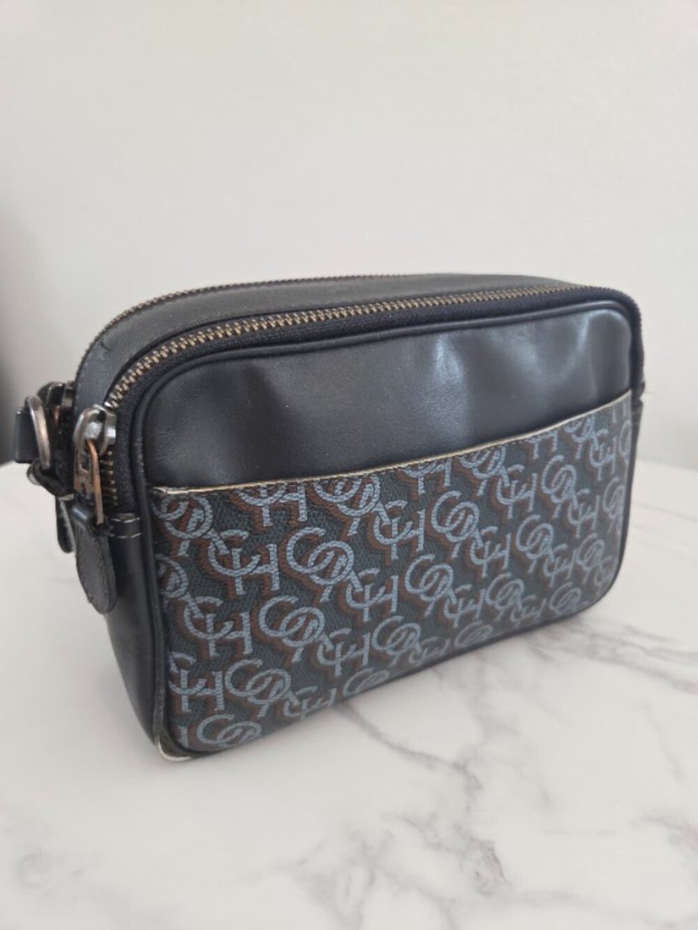 Unisex Vintage Coach Monogram Signature Crossbody Shoulder Bag Blue Black - Picture 6 of 16